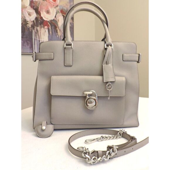 Michael Kors Lock Key Emma Xlarge Tote Work Business Greige Womens